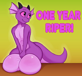anthro balls big_balls femboy frill_(anatomy) genitals horn huge_balls hyper hyper_balls hyper_genitalia male membrane_(anatomy) membranous_frill navel pink_eyes purple_body shortstack shortstack_male solo tail tapering_tail thick_thighs wide_hips necrothant plum_(plumbold) kobold lizard reptile scalie 2025 digital_media_(artwork) hi_res