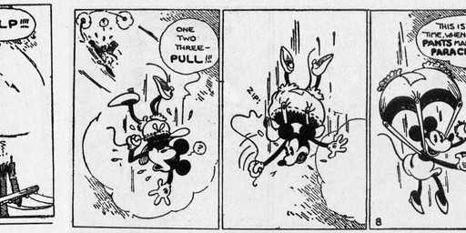 aircraft airplane anthro bottomwear clothed clothing dialogue duo female footwear male open_mouth outside pants shoes speech_bubble text vehicle ub_iwerks walt_disney_(artist) win_smith disney public_domain mickey_mouse minnie_mouse mammal mouse murid murine rodent 1930 20th_century absurd_res ancient_art black_and_white comic english_text hi_res monochrome