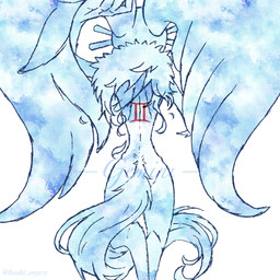 ambiguous_gender anthro biped butt chest_tuft digitigrade fluffy fluffy_tail fur head_wings huge_wings mouthless neck_tuft nude_anthro raised_arm rear_view simple_background solo tail teal_body teal_fur text tuft unusual_wing_placement white_background wings zodiac_sign zodiac_symbol kuuki_soyo79 kirby_(series) nintendo fecto_elfilis alien chinchilla chinchillid mammal rodent starling_(kirby) 1:1 2022 artist_name digital_drawing_(artwork) digital_media_(artwork) english_text hi_res portrait three-quarter_portrait