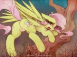 2015 absurd_res blush butt cutie_mark digital_media_(artwork) equid equine feathered_wings feathers female feral fluttershy_(mlp) foxinshadow friendship_is_magic genitals hair hasbro hi_res long_hair mammal my_little_pony mythological_creature mythological_equine mythology nude open_mouth outside pegasus pink_hair pussy shaded solo wings yellow_body yellow_feathers