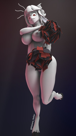anthro barely_visible_genitalia barely_visible_vulva covering covering_self disappearing_clothing embarrassed female genitals looking_down nude on_one_leg pom_poms solo standing vulva potionsguy aeridiccore_(modeler) helltaker goat_lucifer_(helltaker) bovid caprine demon goat mammal 3d_(artwork) 4k 9:16 absurd_res digital_media_(artwork) hi_res source_filmmaker_(artwork)