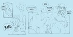 anthro clothing dialogue duo female female/female genitals humanoid_pointy_ears pedipalps pointy_ears short_tail speech_bubble tail text elicazzz gin_(elicazzz) harlow_(ev_bright) arthropod humanoid insect black_and_blue comic english_text hi_res monochrome