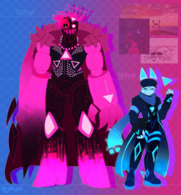 5_fingers armband athletic athletic_humanoid athletic_male black_body black_bottomwear black_clothing black_jacket black_pants black_topwear blue_body blue_fur blue_scarf boots bottomless bottomwear cape claws clothed clothing crown duo finger_claws fingerless_gloves fingers floating_ears floating_fingers footwear fur glitch gloves glowing glowing_clothing handwear headgear height_comparison jacket jewelry larger_male leggings legwear male necklace official_alternate_costume pants pattern_bottomwear pattern_clothing pattern_pants pink_body red_cape red_clothing scarf shoes size_difference spikes striped_bottomwear striped_clothing striped_pants stripes topwear triangle_(shape) spyrelis forsaken_(roblox) just_shapes_and_beats roblox blixer_(jsab) elliot_(forsaken) john_doe_(forsaken) sad_cube animal_humanoid humanoid mammal mammal_humanoid robloxian unknown_species absurd_res hi_res model_sheet