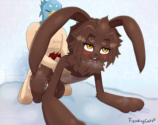 animal_mask anthro beak_mask bed blush bodily_fluids breath brown_body brown_fur butt doggystyle drooling duo female from_behind_position fucked_silly fur furniture genital_fluids male male/female male_on_anthro mask musk on_bed panting saliva sash sex sweat torso_grab vaginal_fluids wearing_mask yellow_eyes fiendingcat shangri-la_frontier bilac_(shangri-la_frontier) sunraku human lagomorph leporid leproid mammal rabbit vorpal_bunny absurd_res hi_res