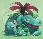 ambiguous_gender claws evolutionary_family fangs feral group open_mouth open_smile plant smile teeth vines butt-berry nintendo pokemon bulbasaur elemental_creature flora_fauna generation_1_pokemon ivysaur pokemon_(species) venusaur absurd_res hi_res signature