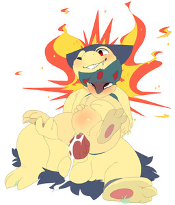 3_toes animal_genitalia anthro anthro_on_feral balls bestiality blush bodily_fluids cum cum_in_vagina cum_inflation cum_inside duo erection feet female female_penetrated feral fire fondling_internal_bulge fur genital_fluids genitals hair hand_on_belly hindpaw inflation larger_male male male/female male_penetrating male_penetrating_female one_eye_closed orgasm pawpads paws penetration penis red_eyes sex simple_background sitting size_difference smile teeth toes vaginal vulva backsash nintendo pokemon generation_2_pokemon mammal pokemon_(species) quilava typhlosion 2019 absurd_res digital_media_(artwork) hi_res