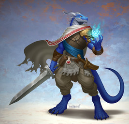 anthro armor belt blue_body blue_scales bottomwear cape claws clothing dagger digitigrade holding_melee_weapon holding_object holding_sword holding_weapon horn leather leather_armor looking_aside magic magic_user male melee_weapon pants potion pouch_(clothing) scales simple_background solo standing sword tail weapon vanharmontt dungeons_and_dragons hasbro wizards_of_the_coast dragonborn_(dnd) scalie 2025 absurd_res digital_media_(artwork) hi_res