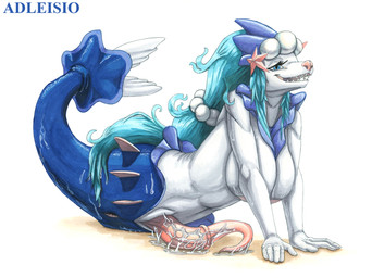 accessory anthro anus blue_eyes blue_hair bodily_fluids breasts flippers gem genital_fluids genitals gynomorph hair hair_accessory hair_tie intersex long_hair medial_ring open_mouth open_smile pearl_(gem) penis prehensile_penis smile solo starfish_(accessory) wet wet_body wet_hair adleisio nintendo pokemon aquatic asterozoan echinoderm generation_7_pokemon pokemon_(species) primarina starfish marker_(artwork) mixed_media traditional_media_(artwork)