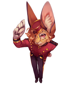 anthro big_ears clothing eyewear glasses hat headgear headwear male markings solo spots spotted_markings uniform pinkteethh deadlock_(game) valve doorman_(deadlock) taiko_(h1ndm0st) felid feline mammal serval hi_res