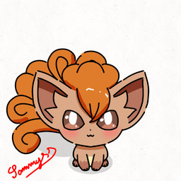 ambiguous_gender big_ears blush brown_body brown_ears brown_eyes brown_fur brown_inner_ear chest_markings fur gloves_(marking) high-angle_view leg_markings looking_at_viewer markings orange_body orange_ears orange_fur simple_background smile socks_(marking) solo tail tail_motion tailwag tan_body tan_fur white_background conditional_dnp xammyxx nintendo pokemon generation_1_pokemon pokemon_(species) vulpix 1:1 2026 2d_animation animated digital_media_(artwork) english_description flipaclip_(artwork) frame_by_frame ibispaint_(artwork) loop shaded signature watermark