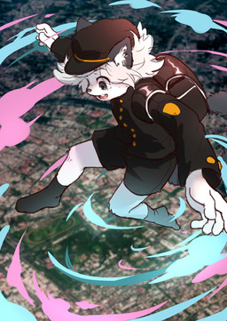 5_fingers anthro backpack black_backpack black_bottomwear black_clothing black_ears black_footwear black_hat black_headwear black_legwear black_nose black_shirt black_shorts black_socks black_tail black_topwear black_uniform blue_clouds bottomwear cat_tail city city_background cityscape clothed clothing cloud dipstick_ears ear_markings fingers floating flying footwear fur grey_eyes hair happy hat headgear headwear inner_ear_fluff legwear looking_down male multicolored_ears open_mouth photo_background pink_cloud raised_arm school_bag school_uniform shirt shoeless shorts sky socks solo tail teeth_showing topwear tuft uniform white_body white_fur white_hair white_inner_ear_fluff young young_anthro young_male teien domestic_cat felid feline felis mammal absurd_res hi_res mixed_media photography_(artwork)