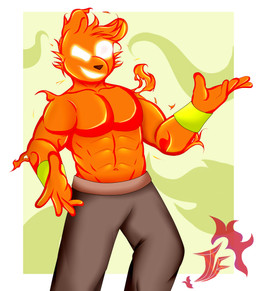 abs anthro big_muscles big_pecs bottomwear bracelet brown_bottomwear brown_clothing brown_pants clothed clothing elemental_manipulation fire fire_manipulation flaming_hair floating flying glowing glowing_eyes glowing_smile glowing_teeth hair jewelry male muscular muscular_anthro muscular_arms muscular_male navel orange_body orange_ears orange_hair pants pecs pseudo_hair smile solo teeth topless topless_anthro topless_male white_eyes wristband jflare205 inferno_(jflare205) bear elemental_creature fire_creature mammal ursine hi_res
