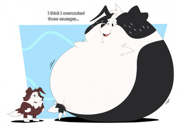 after_transformation anthro chest_tuft detailed_background dialogue duo female floppy_ears fur head_tuft inflation looking_at_another male multicolored_body multicolored_fur narrowed_eyes open_mouth tail tail_tuft text transformation tuft tufted_fur wobbling toothystuff bluey_(series) mackenzie's_dad_(bluey) mackenzie's_mum_(bluey) border_collie canid canine canis collie domestic_dog herding_dog mammal pastoral_dog sheepdog 2024 english_text hi_res