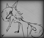 anthro bent_over bracelet breasts butt eyelashes female hair jewelry long_hair piercing small_breasts solo darkryn_(artist) jenna_(ryn) canid canine canis humanoid mammal wolf monochrome