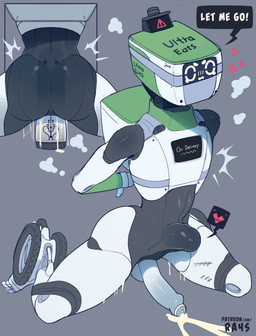 abdominal_bulge anal anal_penetration bodily_fluids bound cum cum_on_ground cum_while_penetrated dildo dildo_in_ass dildo_insertion erection genital_fluids grey_background hands_behind_back hands_tied hands_tied_behind_back heart_symbol machine male not_furry object_in_ass on_ground penetration questionable_consent sex_toy sex_toy_in_ass sex_toy_insertion simple_background solo ra4s humanoid robot robot_humanoid absurd_res hi_res