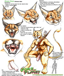 anthro arrow_(weapon) bow_(weapon) brown_body brown_fur crouching fatal_vore flaccid foreskin fur genitals half-erect humanoid_genitalia humanoid_penis macro male mouth_shot nipples nude_macro nude_male open_mouth penis pubes quiver_(object) ranged_weapon sharp_teeth simple_background solo teeth text tongue vore weapon whiskers white_background green_roon vore_planet green_roon_(character) caracal caracal_(genus) felid feline mammal 2017 colored english_text model_sheet painting_(artwork) url watercolor_(artwork)