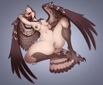 4_toes anisodactyl anthro areola avian_arms avian_feet beak black_beak blush breasts brown_eyes digitigrade eyebrows eyelashes feathered_wings feathers feet female genitals looking_at_viewer nipples non-mammal_breasts nude pussy scuted_arms scuted_feet scuted_legs scutes simple_background smile solo spread_legs spreading toes wings danomil kwaza_(ozawk) avian bird 2022 digital_media_(artwork)