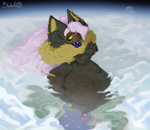 anthro big_butt big_ears body_hair butt butt_hair cellulite cloud fluffy gynomorph heterochromia intersex lips macro neck_tuft pawpads sky skyscape solo thick_lips thick_thighs tuft wide_hips bludermaus macro_march bludermaus_(character) bat leaf-nosed_bat mammal microbat vampire_bat yangochiropteran 2026