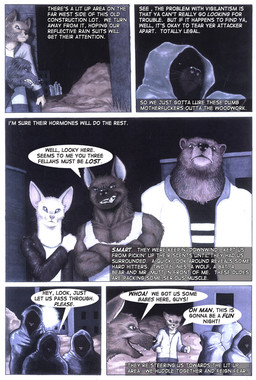 anthro dialogue female fight group male text violence james_m_hardiman caterwaul badger bat bear canid canine canis domestic_cat felid feline felis gulonine mammal mustelid musteline wolf wolverine comic english_text preview