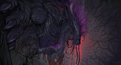 ambiguous_gender bioluminescence black_goo claws corruption dripping feral glowing goo-connected_lips goo_drip goo_transformation open_mouth solo tendrils tentacles transformation themefinland amalgamate_(themefinland) goo_creature 2020 digital_media_(artwork) hi_res
