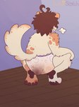 anthro anus blush bodily_fluids brown_hair bulge bulge_from_behind butt claws clothed clothing corner crouching diaper diaper_fetish fangs feces feet floor fluffy foot_fetish fur genital_fluids grunting hair hindpaw holding_both_knees holding_both_legs holding_knee holding_leg male messy multicolored_body multicolored_fur pattern_diaper paws peeing pooping pushing raised_tail rear_view short_hair soiled_diaper soiling soiling_diaper solo spots straining tail teeth unclean_diaper urine used_diaper wall_(structure) watersports wearing_diaper wet_diaper wetting wetting_diaper white_body white_fur wood wood_floor bwuhterscotch scotch(bwuhterscotch) canid canine canis domestic_dog herding_dog mammal old_english_sheepdog pastoral_dog sheepdog absurd_res hi_res