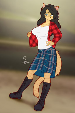 anthro boots bottomwear clothed clothing female footwear jacket shirt shoes skirt solo topwear nariikhan felid mammal hi_res