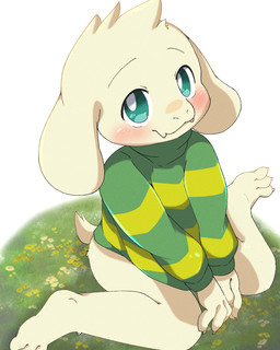 anthro blush bottomless clothed clothing fur male shirt shirt_only smile solo topwear topwear_only white_body white_fur young young_anthro young_male kemoizumi undertale undertale_(series) asriel_dreemurr bovid caprine goat mammal 4:5 hi_res