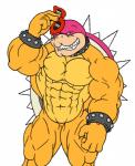 2009 anthro big_muscles eyewear front_view huge_muscles koopa koopaling male mario_bros muscular muscular_anthro muscular_male nintendo ripped-saurian roy_koopa scalie simple_background solo standing sunglasses white_background