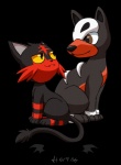 ambiguous_gender black_body black_fur duo feral fur red_body red_eyes red_fur simple_background smile transparent_background yellow_sclera vibrantechoes nintendo pokemon canid canine felid generation_2_pokemon generation_7_pokemon houndour litten mammal pokemon_(species) 2016 alpha_channel