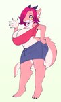 anthro big_breasts bottomwear breasts cleavage clothed clothing female fur hair midriff non-mammal_breasts red_hair skirt solo tail tail_over_skirt yellow_eyes hellbrain mythology rose_(genoblader) dragon furred_dragon furred_scalie mythological_creature mythological_scalie scalie absurd_res hi_res