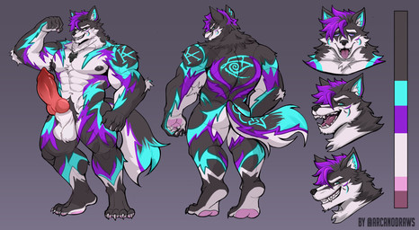anthro gooner himbofication jock male male/male muscular solo arcanodraws wolfpupsif canid canine canis mammal wolf absurd_res hi_res model_sheet