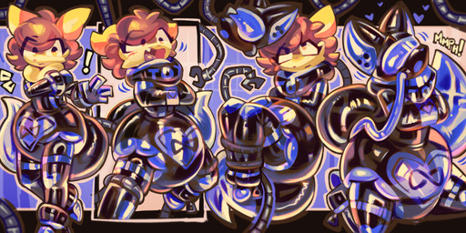 abdl anthro bound clothing diaper drone glistening glistening_body hosesuit latex mechanical_hands restraints solo straitjacket struggling tight_clothing latexm4n absurd_res hi_res