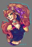 anthro black_nose blue_eyes blush brown_hair female fur hair looking_at_viewer smile solo tan_body tan_fur yellow_body yellow_fur inkfall canid canine mammal