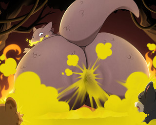 anthro anus big_butt butt butt_focus fart fart_cloud fart_fetish fart_sniffing farting_on_another farting_on_face female fire gas gassy group huge_butt macro male male/female presenting presenting_anus size_difference sniffing thick_thighs torture trio rikuaoshi mewgenics pyrophina_(mewgenics) domestic_cat felid feline felis hybrid kaiju mammal scalie 5:4 hi_res