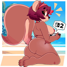 4_toes anthro barefoot beach bikini breasts butt claws clothing feet female paws plantigrade solo swimwear toe_claws toes two-piece_swimsuit wireless_shiba nintendo nintendo_switch shelly_bélier mammal rodent sciurid tree_squirrel 1:1 absurd_res hi_res