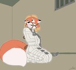 anthro ball_gag barred_window big_tail blonde_hair chain collar female fullbody_straitjacket gag hair kneeling lock padlock prison_cell restraints solo straitjacket tail carotte666 canid canine fox mammal hi_res