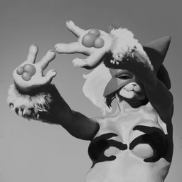 3_fingers anthro areola arm_tuft breasts claws female finger_claws fingers fur grey_background hair looking_at_viewer mask nipples pawpads realistic shadow simple_background snout solo tuft wrist_tuft halfbaked-hope nintendo pokemon shadow_hands_challenge felid feline generation_9_pokemon mammal meowscarada pokemon_(species) 1:1 2026 absurd_res bust_portrait digital_media_(artwork) digital_painting_(artwork) grey_theme hi_res monochrome painting_(artwork) portrait shaded