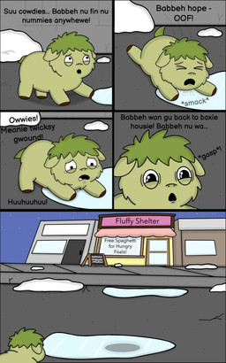 >_< ambiguous_feral ambiguous_gender baby_talk black_text bodily_fluids building crying dialogue eyes_closed feral green_body green_hair green_tail hair hooves ice low-angle_view outside pain pained_expression perspective quadruped sad slipping snow solo tail tears text young young_ambiguous young_feral roadkill_(fc) fluffy_pony fluffy_pony_(species) mammal 2026 5:8 absurd_res comic digital_media_(artwork) english_description english_text hi_res