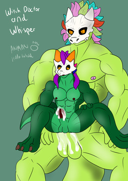 abs anal anal_orgasm anal_penetration anthro balls bodily_fluids bone bone_mask clothing cum cum_in_ass cum_inside duo ejaculation erection genital_fluids genitals green_body hands-free leaf male male/male male_penetrated male_penetrating mask muscular muscular_anthro muscular_male nipples nude nude_male orange_eyes orgasm pecs penetration penile penile_penetration penis penis_in_ass sex simple_background skull skull_head skull_mask spread_legs spreading tail text animalatnight terraria whisper_(hidden) witch_doctor_(terraria) kobold lihzahrd lizard reptile scalie digital_media_(artwork) hi_res