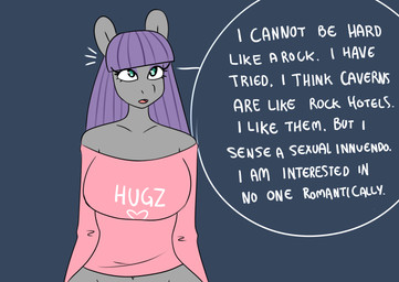 anthro anthrofied big_breasts breasts clothed clothing female solo text somescrub friendship_is_magic hasbro my_little_pony hugtastic_pinkie_pie maud_pie_(mlp) earth_pony equid equine horse mammal pony 2015 absurd_res english_text hi_res