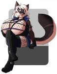 anthro bent_legs big_breasts breasts breasts_on_lap cleavage clothed clothing crossed_legs female fishnet_clothing huge_breasts leg_over_knee solo pofuilly felid feline mammal hi_res