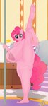 anthro areola big_breasts biped bodily_fluids breasts female flexible genital_fluids genitals hair huge_breasts nipples nude one_leg_up pink_body pink_hair pole pussy raised_leg solo splits spread_legs spreading standing vaginal_fluids vertical_splits cogsfixmore friendship_is_magic hasbro my_little_pony pinkie_pie_(mlp) equid equine horse mammal pony absurd_res hi_res