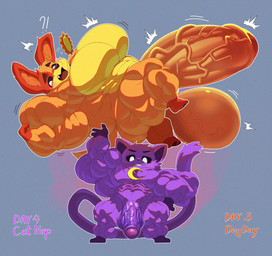 3_toes abs anthro ball_size_difference balls biceps big_balls big_ears big_muscles big_pecs big_penis black_eyebrows black_nose black_sclera blue_background blush butt cheek_tuft claws confident convenient_censorship count darkened_inner_ear day_count deltoids duo ear_tuft exclamation_point eyebrows facial_markings facial_spots facial_tuft fangs featureless_chest feet fingers fist forearm_muscles foreskin front_view fur genitals glans glistening glistening_balls glistening_genitalia glistening_glans glistening_penis gloves_(marking) grey_text_outline grin half-closed_eyes hand_on_hip head_markings head_tuft huge_balls huge_muscles huge_pecs huge_penis humanoid_genitalia humanoid_penis hyper hyper_balls hyper_genitalia hyper_muscles hyper_penis inner_ear_fluff jewelry latissimus_dorsi leg_markings lifting_another light long_tail looking_at_viewer looking_down looking_down_at_viewer lying male markings moon_necklace motion_lines multicolored_outline multicolored_penis muscular muscular_arms muscular_legs muscular_male narrowed_eyes necklace no_pupils nude number on_back one_fang one_tooth open_mouth orange_balls orange_blush orange_body orange_fur orange_inner_ear orange_penis orange_spots orange_text outer_highlight outline partially_retracted_foreskin pawpads pecs penis penis_size_difference pink_background pointillism purple_balls purple_body purple_fur purple_inner_ear purple_penis purple_text quads question_mark raised_inner_eyebrows red_tongue serratus shadow short short_male side_view simple_background small_but_hung small_feet small_hands small_nose smile smug smug_grin socks_(marking) spots spotted_markings sun_necklace surprised sweatdrop_(iconography) tail tail_tuft teeth text thick_penis thick_thighs toes tongue tremble_spikes triceps tuft two_tone_penis unsigned vein veiny_balls veiny_penis white_eyes white_outline yellow_body yellow_outline crimsonrabbit mob_entertainment poppy_playtime smiling_critters catnap_(poppy_playtime) dogday_(poppy_playtime) canid canine canis domestic_cat domestic_dog felid feline felis mammal 2024 character_name digital_media_(artwork) english_text full-length_portrait hi_res lighting portrait shaded shaded_line_art