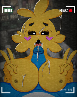 anthro anthrofied beakless big_breasts black_sclera blush blush_stickers bodily_fluids breast_play breasts camera_view cum cum_in_mouth cum_inside cum_on_breasts cum_on_face duo eyelashes faceless_character faceless_male feathers female genital_fluids genitals heart_eyes heart_symbol licking looking_at_viewer male male/female nipples oral penile penis penis_lick sex sharp_teeth solo_focus teeth titfuck tongue tongue_out toynnies five_nights_at_freddy's five_nights_at_freddy's_2 scottgames toy_bonnie_(fnaf) toy_chica_(fnaf) avian bird chicken galliform lagomorph leporid mammal phasianid rabbit hi_res