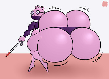 anthro big_butt blind_cane bottom_heavy bubble_butt butt butt_expansion clothing crossbar_emanata curvy_figure emanata expansion eyewear femboy fur geometric_background glasses glistening glistening_butt heart_nose heart_symbol huge_butt hyper hyper_butt logo male markings mole_(marking) pink_body pink_fur rear_view simple_background solo sweater text thick_thighs thong topwear turtleneck underwear walking thatdawgmurray happy_tree_friends the_mole_(htf) eulipotyphlan mammal mole_(animal) aliasing artist_logo artist_name digital_media_(artwork) hi_res signature watermark
