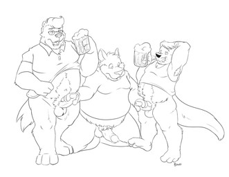 alcohol anthro balls beer belly beverage clothing erection genitals group handjob humanoid_genitalia humanoid_hands humanoid_penis male male/male overweight overweight_male penile penis sex shirt simple_background topwear white_background bravo gulonine mammal murid murine mustelid musteline otter rat rodent wolverine 2015 monochrome