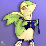 anthro blush clothed clothing dominant dominant_female female feral genitals leather orange_eyes partially_clothed purple_background pussy red_eyes simple_background solo tail whip conditional_dnp sildre tricksta nintendo pokemon generation_5_pokemon pokemon_(species) snivy 1:1 digital_media_(artwork)