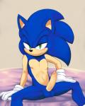 4:5 anthro balls bed biped erection eulipotyphlan front_view furniture genitals half-closed_eyes hedgehog hi_res humanoid looking_at_viewer male mammal narrowed_eyes naughty_face nude penis presenting seductive sega sitting smile soina solo sonic_the_hedgehog sonic_the_hedgehog_(series) spread_legs spreading