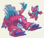 ambiguous_gender blue_eyes bow_tie claws cravat duo evolutionary_family feral pink_body pink_scales scales smile garrrzzz bandai_namco digimon digimon_liberator digimon_(species) dimetromon elizamon scalie