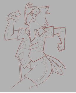 aloha_shirt anthro beak bottomwear clothed clothing fully_clothed looking_at_viewer male marching pattern_clothing pattern_shirt pattern_topwear shirt shorts smile smiling_at_viewer solo topwear walking keadanger kea_(keadanger) avian monochrome sketch